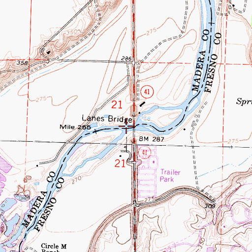 Topographic Map of Lanes Bridge, CA