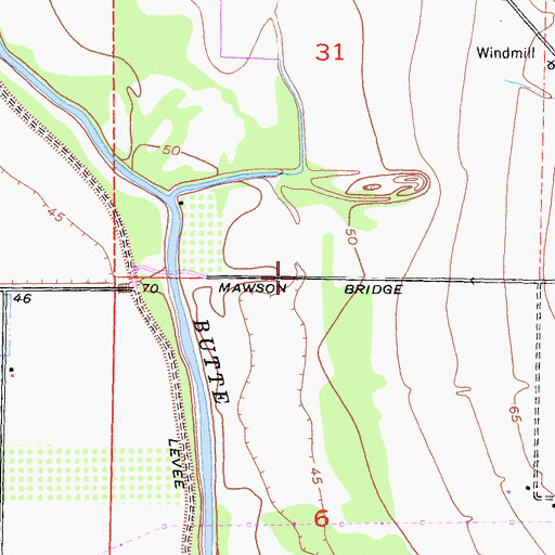 Topographic Map of Mawson Bridge, CA