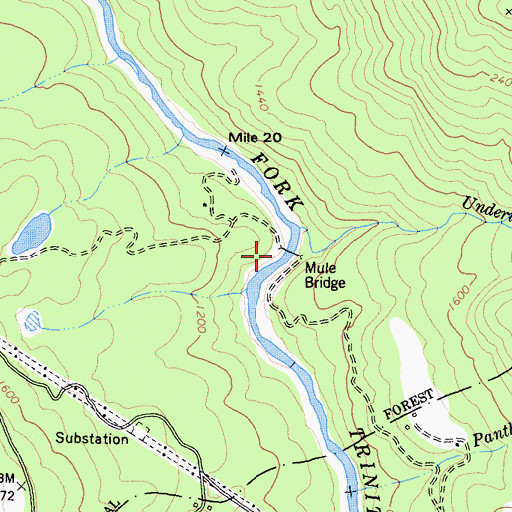 Topographic Map of Mule Bridge, CA