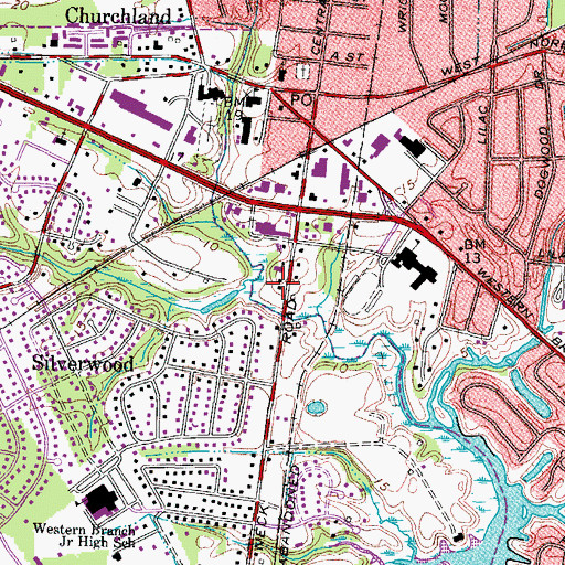 Topographic Map of New Life Christian Fellowship Church at Western Branch, VA