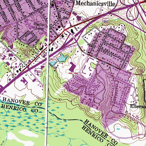 Topographic Map of Pamunkey Regional Library Mechanicsville Branch Library, VA