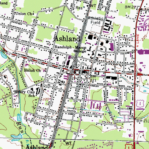 Topographic Map of Pamunkey Regional Library Richard S Gillis Jr Ashland Branch Library, VA