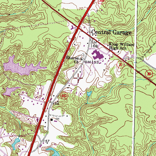 Topographic Map of Pamunkey Regional Library Upper King William Branch Library, VA