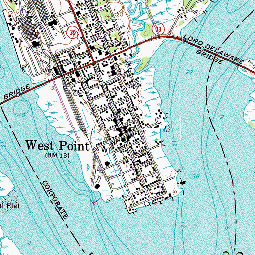 Topographic Map of Pamunkey Regional Library West Point Branch Library, VA