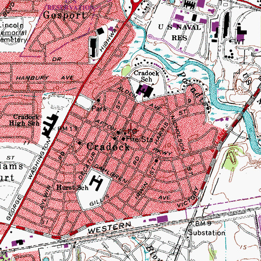Topographic Map of Portsmouth Public Library Craddock Branch Library, VA