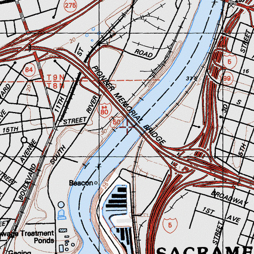 Topographic Map of Pioneer Memorial Bridge, CA