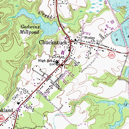 Topographic Map of Suffolk Public Library System Chuckatuck Branch Library, VA