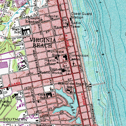 Topographic Map of Virginia Beach County Public Library Oceanfront Area Library, VA