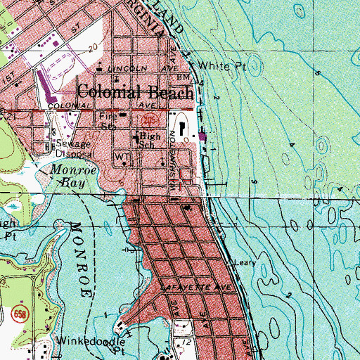 Topographic Map of Colonial Beach Historical Society's Museum at Colonial Beach, VA