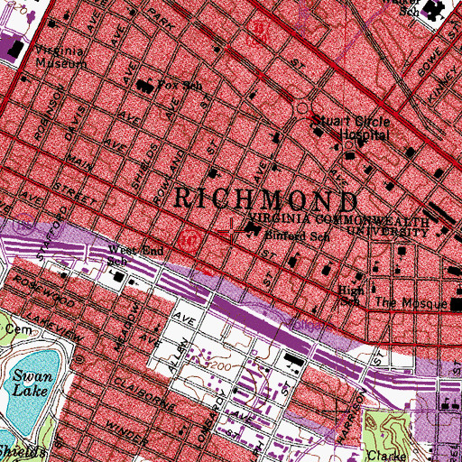 Topographic Map of Visual Arts Center of Richmond, VA