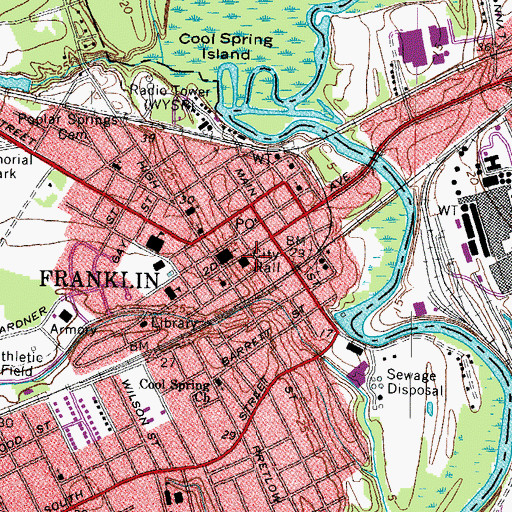 Topographic Map of Franklin City Hall, VA