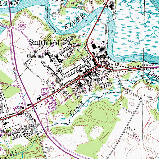 Topographic Map of Smithfield Town Hall, VA