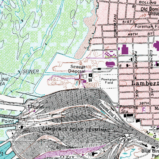 Topographic Map of Hampton Roads Sanitation District Virginia Initiative Sewage Treatment Plant, VA