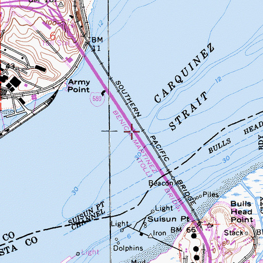 Topographic Map of Southern Pacific Bridge, CA