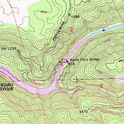 Topographic Map of Wards Ferry Bridge, CA