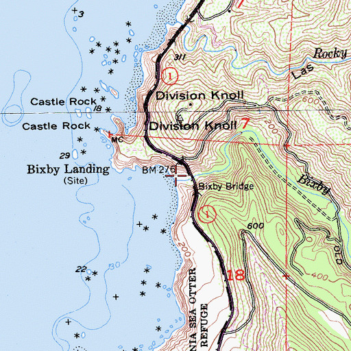 Topographic Map of Bixby Bridge, CA