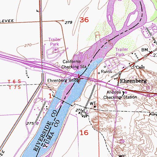 Topographic Map of Ehrenberg Bridge, CA