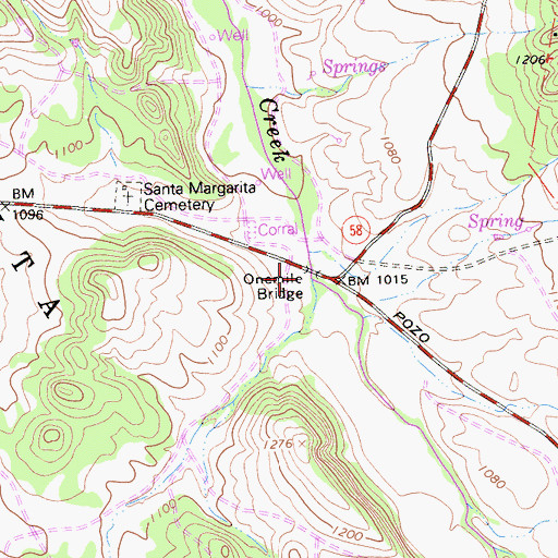 Topographic Map of Onemile Bridge, CA