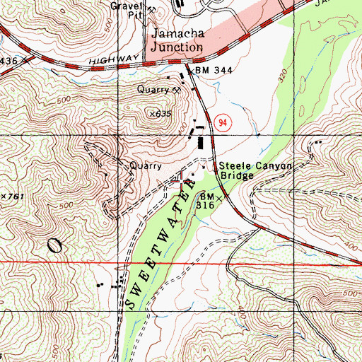 Topographic Map of Steele Canyon Bridge, CA