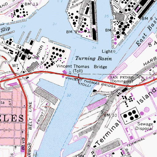 Topographic Map of Vincent Thomas Bridge, CA