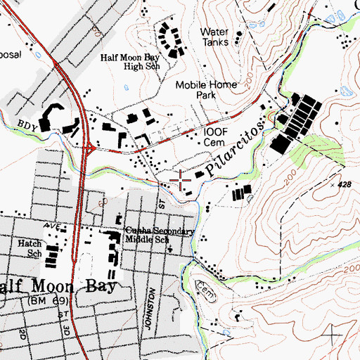 Topographic Map of Pilarcitos Canyon, CA