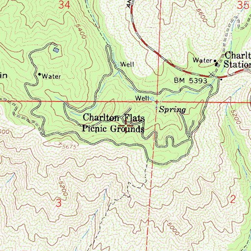 Topographic Map of Charlton Flat, CA