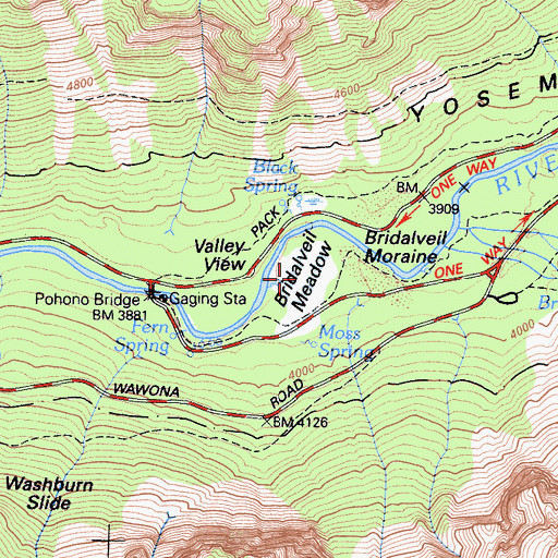 Topographic Map of Bridalveil Meadow, CA