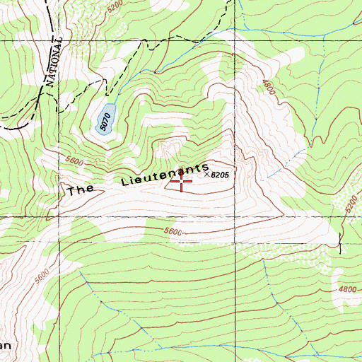 Topographic Map of The Lieutenants, CA
