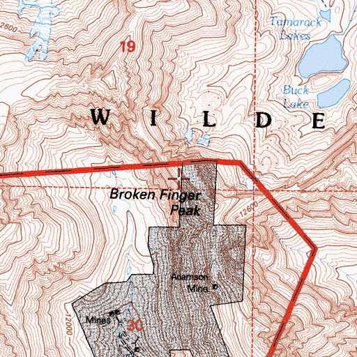 Topographic Map of Broken Finger Peak, CA