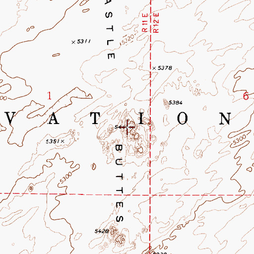Topographic Map of Castle Buttes, AZ