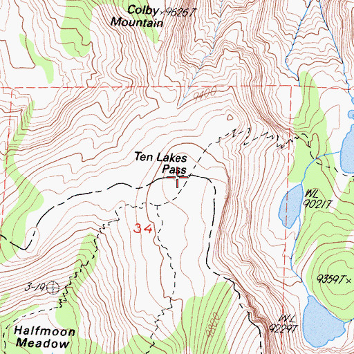 Topographic Map of Ten Lakes Pass, CA