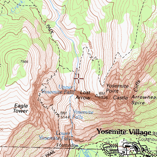 Topographic Map of Yosemite Falls, CA