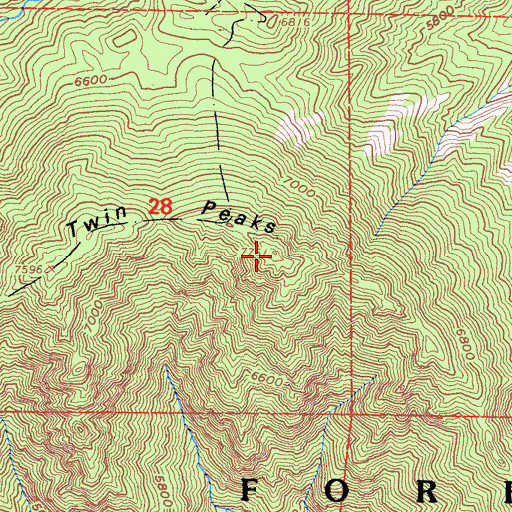 Topographic Map of Twin Peaks, CA