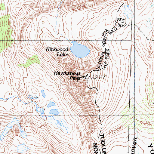 Topographic Map of Hawksbeak Peak, CA