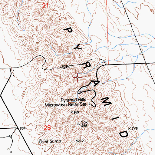 Topographic Map of Pyramid Hills, CA