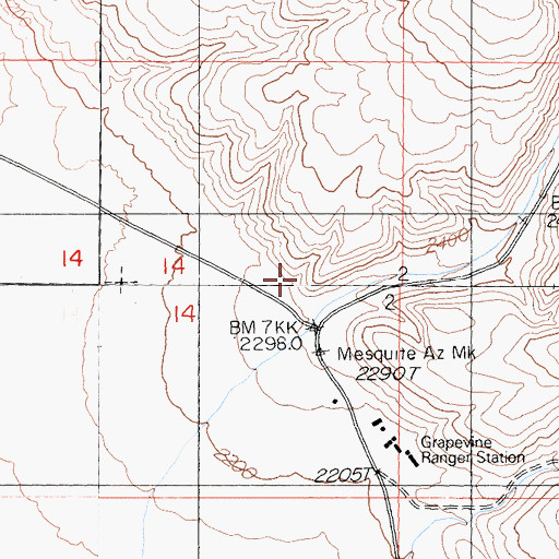 Topographic Map of Grapevine Canyon Pass, CA