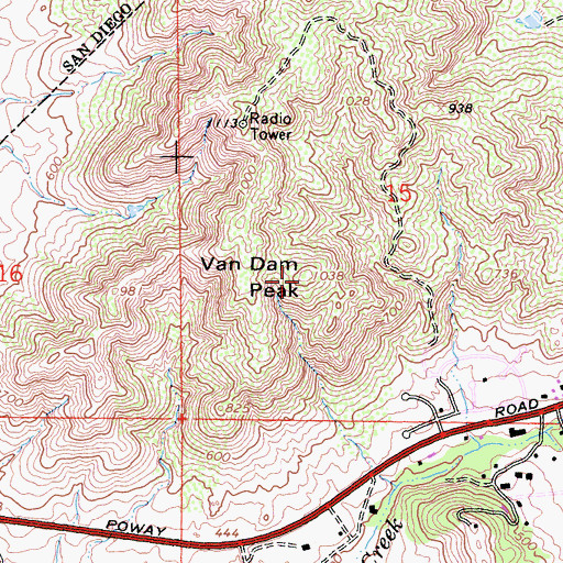Topographic Map of Van Dam Peak, CA