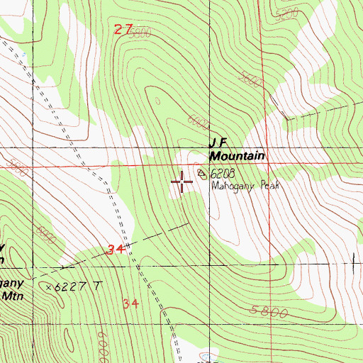 Topographic Map of J F Mountain, CA
