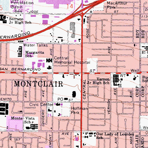 Topographic Map of Montclair, CA