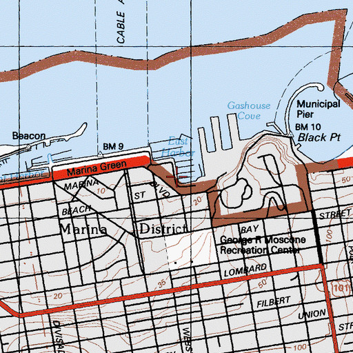 Topographic Map of Gashouse Cove, CA
