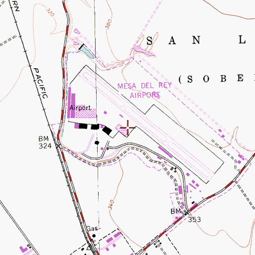 Topographic Map of Mesa Del Rey Airport, CA
