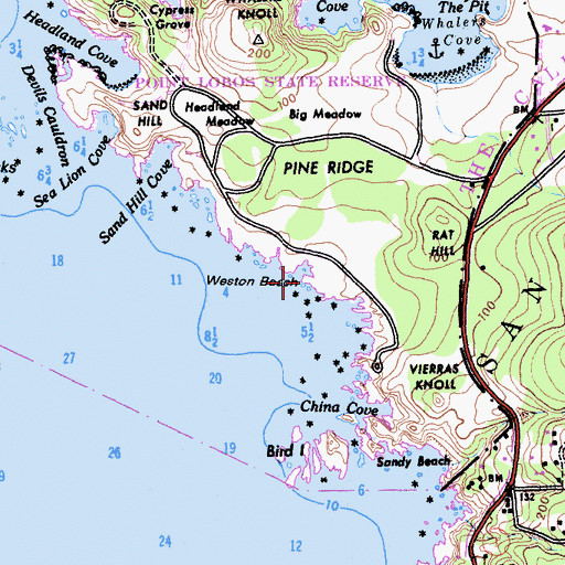 Topographic Map of Weston Beach, CA