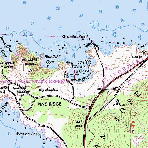 Topographic Map of Whalers Cove, CA