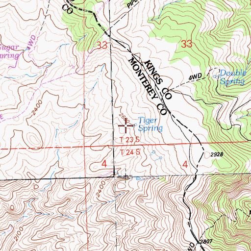 Topographic Map of Tiger Spring, CA