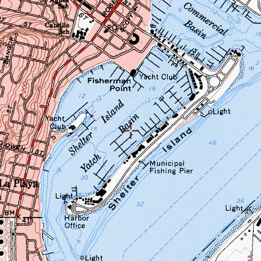 Topographic Map of Shelter Island Yacht Basin, CA