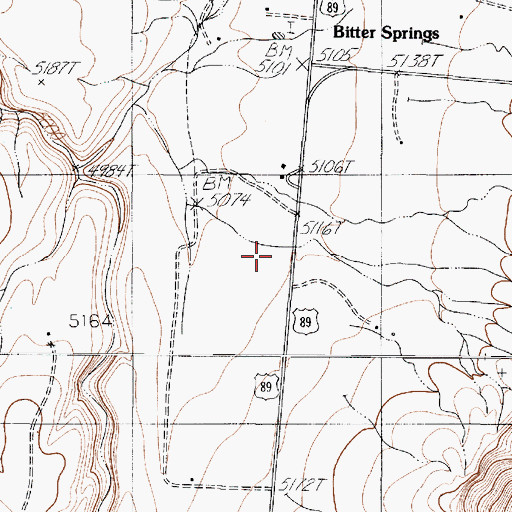 Topographic Map of Bitter Springs, AZ