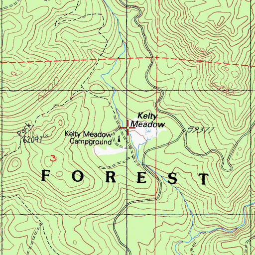 Topographic Map of Kelty Meadow, CA