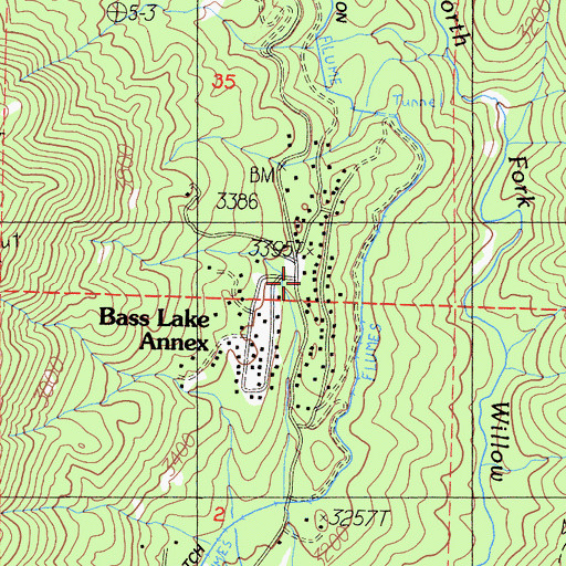 Topographic Map of Bass Lake Annex, CA