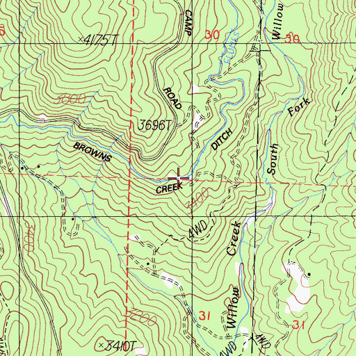 Topographic Map of Browns Creek Ditch, CA