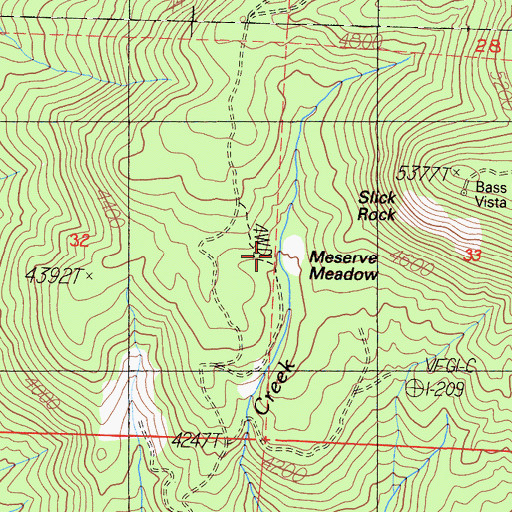 Topographic Map of Meserve Meadow, CA